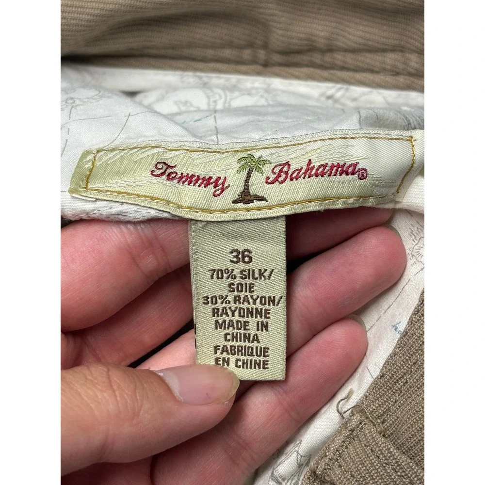 Tommy Bahama Mens 36X29 Silk Rayon Twill Straight Leg Pants Tan Brown Coastal